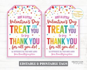 Valentine Thank You Treat Tag Valentine's Day Appreciation Gift Tags Favor Co-Worker Employee Company Essential Staff Teacher Sweets