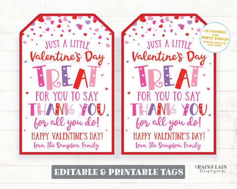Valentine's Day Thank you Tag Valentine Appreciation Gift Tags Favor Kids Co-Worker Employee Company Essential Staff Teacher Sweet