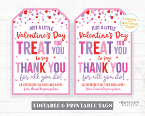 Valentine's Day Treat Tag Valentine Appreciation Gift Tags Favor Kids Co-Worker Employee Company Essential Staff Teacher Thank you Sweets