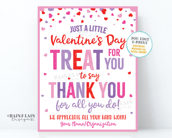 Valentine's Day Treat Sign Valentine Teacher's Lounge Staff Room Appreciation Employee Company Teacher Thank you Valentine Sweets Treats