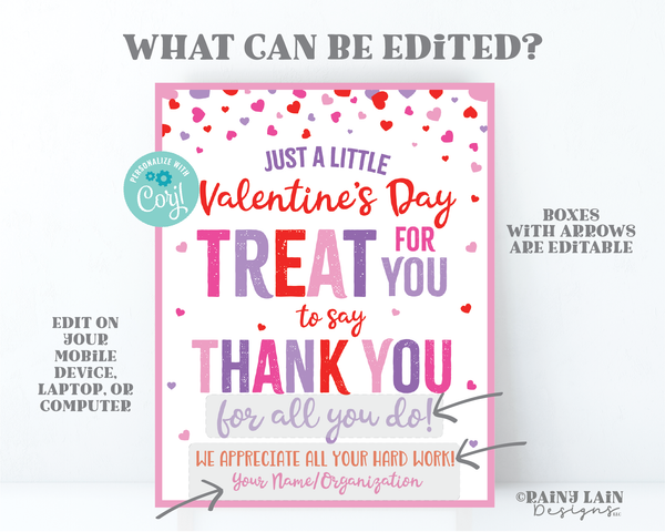 Valentine's Day Treat Sign Valentine Teacher's Lounge Staff Room Appreciation Employee Company Teacher Thank you Valentine Sweets Treats