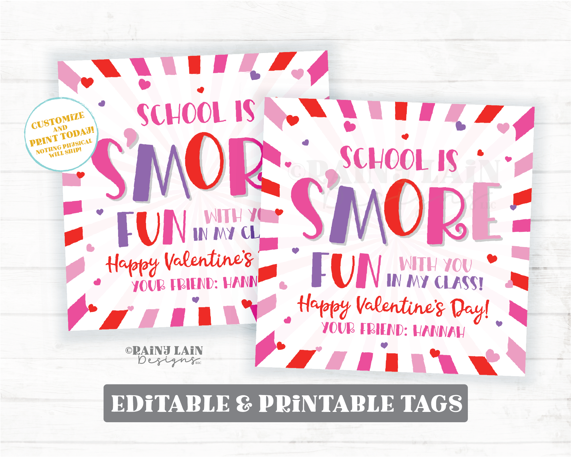 S'mores Valentine School is s'more fun with you in class Practice Team Valentine's day Tag Editable Classroom Preschool from teacher student