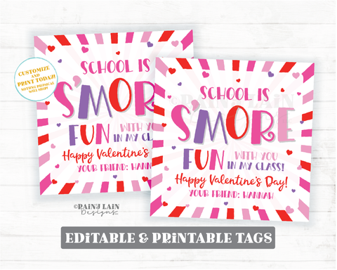 S'mores Valentine School is s'more fun with you in class Practice Team Valentine's day Tag Editable Classroom Preschool from teacher student