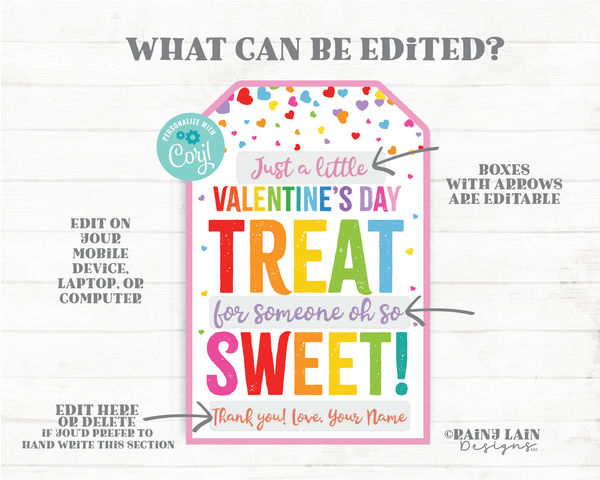 Valentine Treat Tags Valentine's Day Treat for Someone oh so Sweet Gift Favor Employee Co-Worker Staff Teacher Kids Classroom PTO Editable