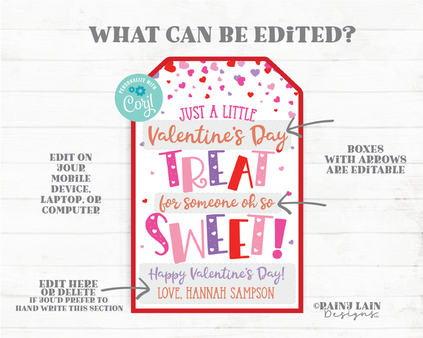 Valentine's Day Treat for Someone oh so Sweet Tag Valentine Gift Tags Favor Employee Co-Worker Staff Teacher Kids Classroom PTO Editable