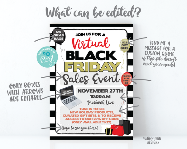Virtual Black Friday Sales Event Invitation Black Friday Flyer Sale Event Invite Virtual Black Friday Sale Flyer Online Social Distance 2020
