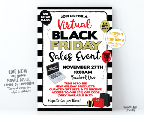 Virtual Black Friday Sales Event Invitation Black Friday Flyer Sale Event Invite Virtual Black Friday Sale Flyer Online Social Distance 2020