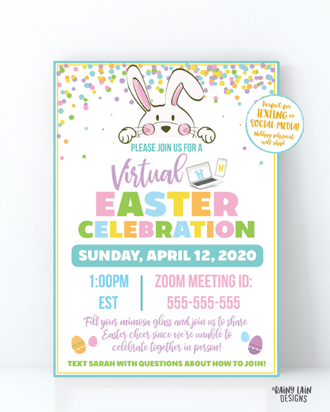 Virtual Easter Invitation, Long Distance Easter Celebration, Social Distancing Easter Party, Video Chat Party, Virtual Celebration, Hangouts