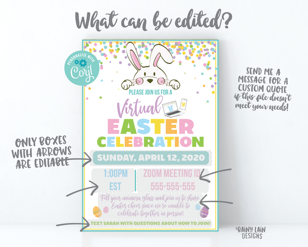 Virtual Easter Invitation, Long Distance Easter Celebration, Social Distancing Easter Party, Video Chat Party, Virtual Celebration, Hangouts