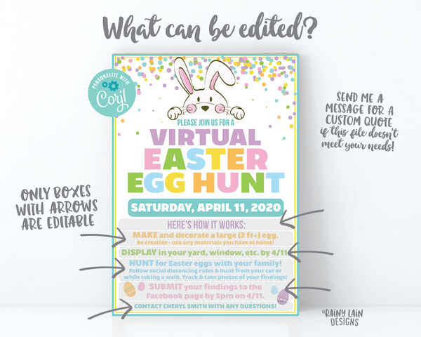 Virtual Easter Egg Hunt Invitation, Neighborhood Easter egg Scavenger Hunt, Long Distance Egg Hunt, Social Distancing Easter Egg Hunt, Local