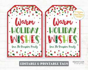 Warm Holiday Wishes Tag Christmas Treat Thank you Tag Holiday Appreciation Gift Christmas Favor Employee Company Staff Teacher Cozy Warmer