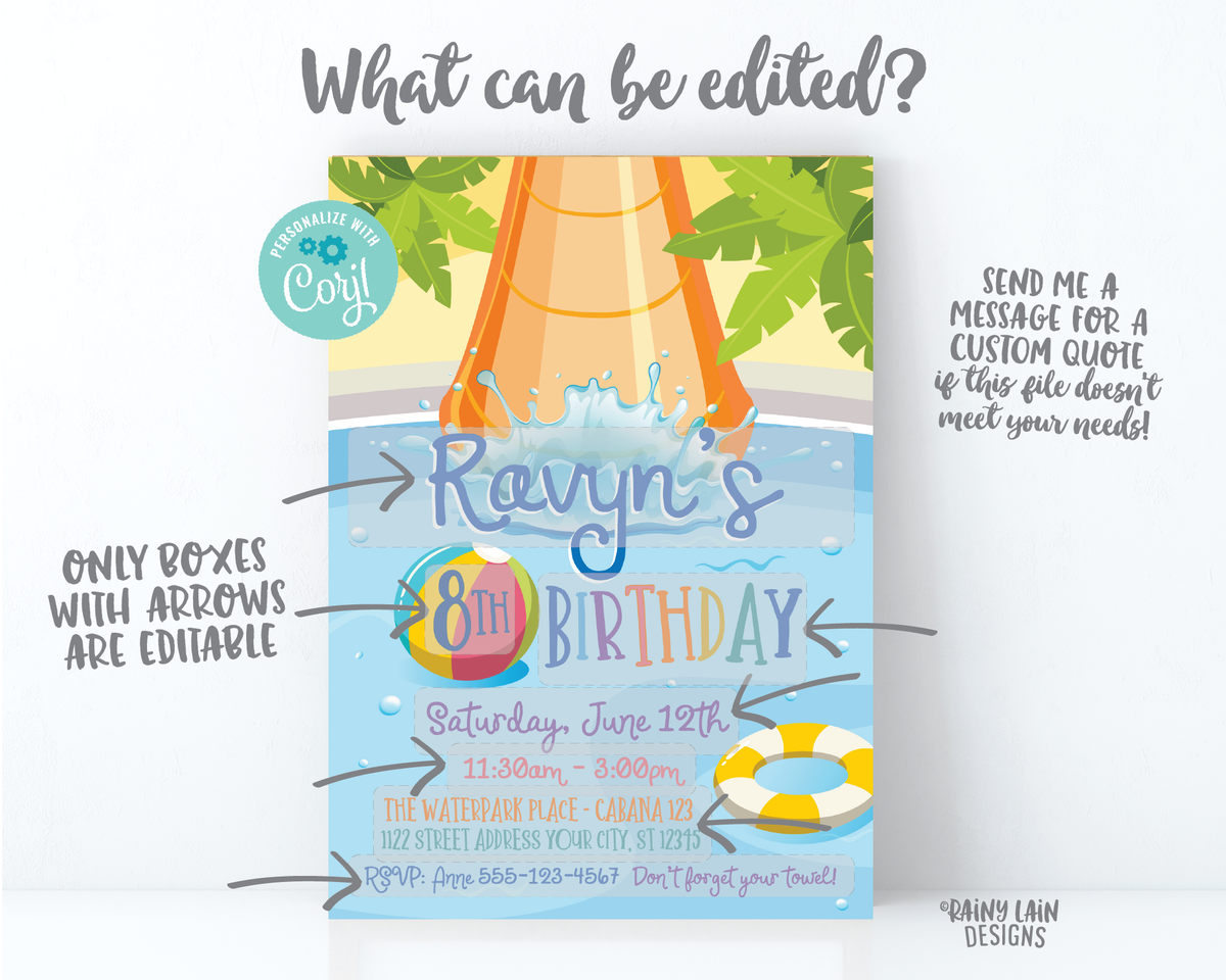 Floating Invite Water Park Birthday Invitation, Water Slide Invite Water Park Invitati ...