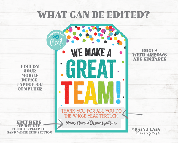 We make a great team Tags Gift Team Member Teammate Employee Company Co-Worker Staff Teacher Appreciation Principal Teamwork Favor PTO