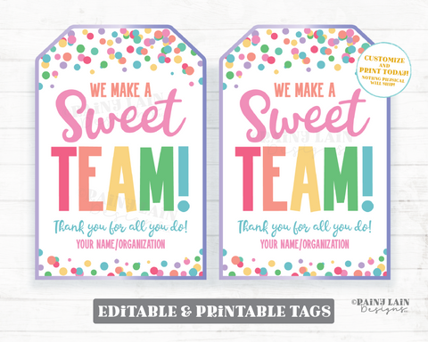 Sweet Team Gift Tags Sports Team Member Treat Teammate Employee Company Co-Worker Staff Teacher Appreciation Principal Teamwork Favor PTO