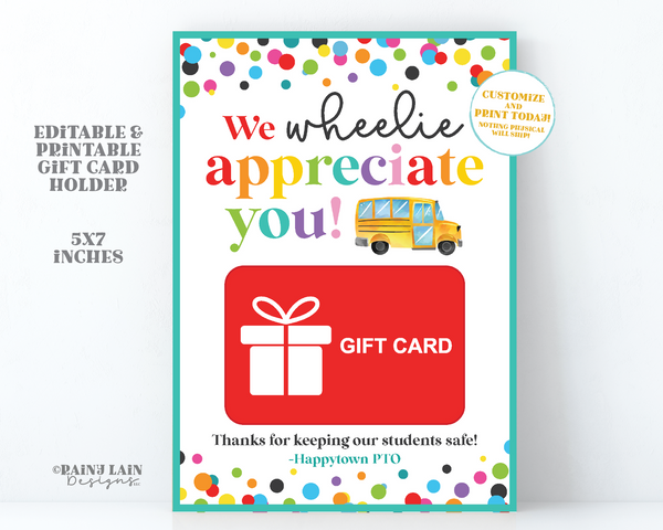 We Wheelie Appreciate You Gift Card Holder Thank You Appreciation National School Bus Drivers Day Transportation Gift Safe Ride School PTO