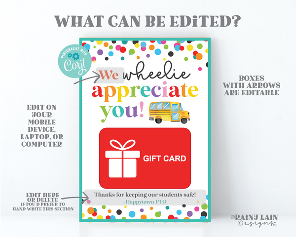 We Wheelie Appreciate You Gift Card Holder Thank You Appreciation National School Bus Drivers Day Transportation Gift Safe Ride School PTO