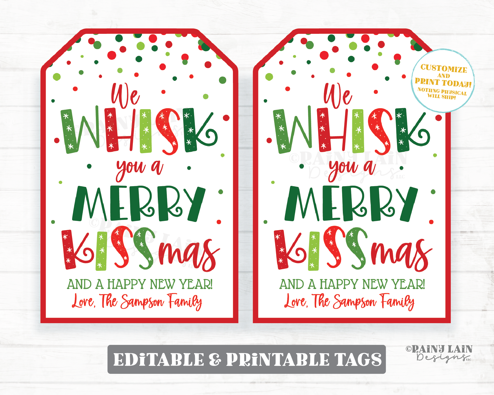 We whisk you a Merry Christmas Tag Holiday Gift Tags Kisses Baking Favor Tags Staff Teacher Treats Neighbor