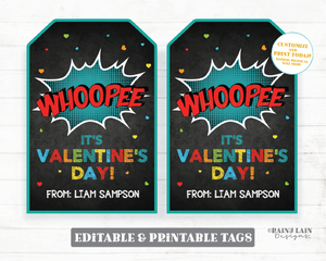 Whoopee Cushion Valentine Whoopee It's Valentine's Day Tag Whoopie Preschool Classroom Printable Kids Non-Candy Editable Favor Valentine Tag