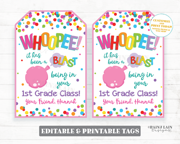 Whoopee It's Been Blast Being in Your Class End of School Year Summer From Teacher To Student Preschool Classroom Cushion Gift Tag Editable