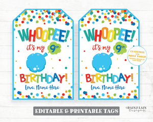 Whoopee Birthday Tag It's My Birthday Party Favor Tags Boy Preschool Student Classroom Your Birthday Cushion Gift Tag Editable Printable