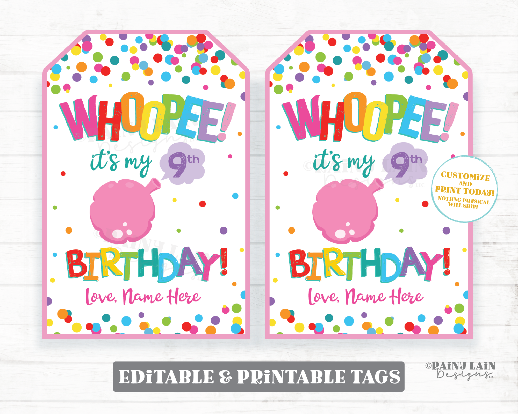 Whoopee It's My Birthday Party Favor Tags Preschool Student Classroom Your Birthday Cushion Gift Tag Editable Printable