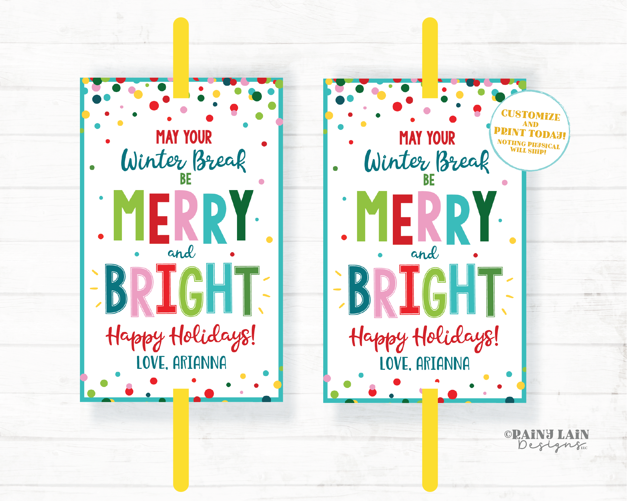 May Your Winter Break be Merry and Bright Glow Stick Tag Christmas Glow Stick Favor Tag Holiday Glow Tag Preschool Classroom Student Gift