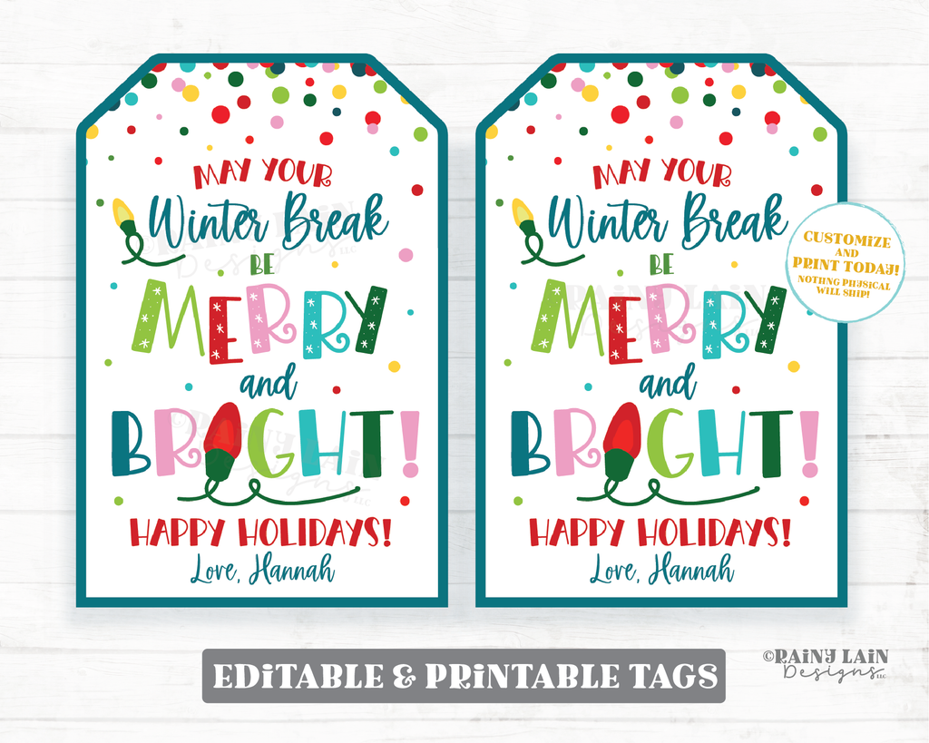 Merry and Bright Christmas Tags, Printable PDF - My Party Design