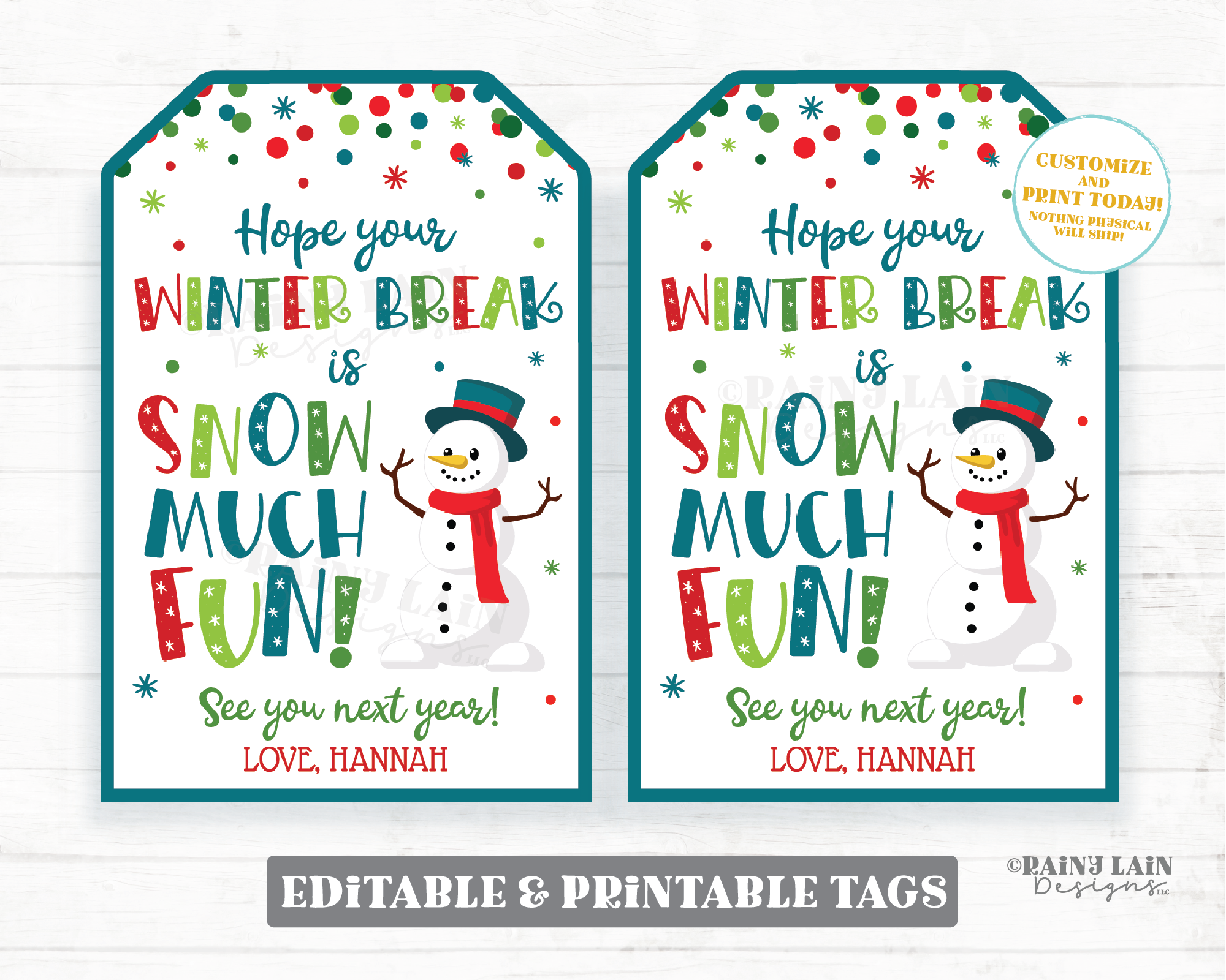 Hope your Winter Break is Snow Much Fun Tag From Teacher Holiday Gift Tag Printable Kids Christmas Student Preschool Classroom Party Favor