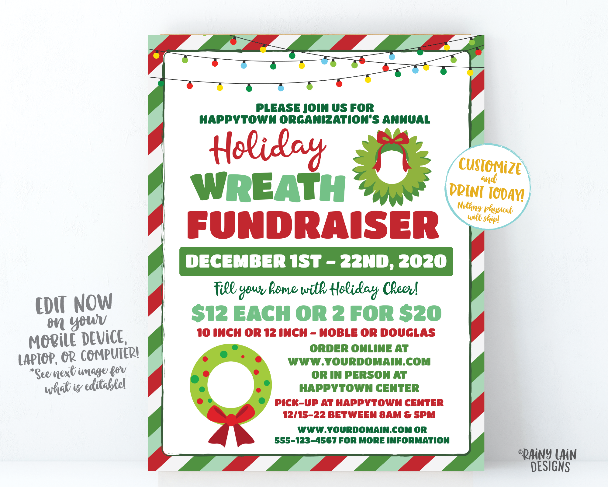 Wreath Fundraiser Flyer, Christmas Wreath Invitation, Holiday Fundraiser Flyer, Christmas Fundraiser, Pine Wreath Flyer, Wreath Flier