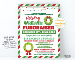 Wreath Fundraiser Flyer, Christmas Wreath Invitation, Holiday Fundraiser Flyer, Christmas Fundraiser, Pine Wreath Flyer, Wreath Flier