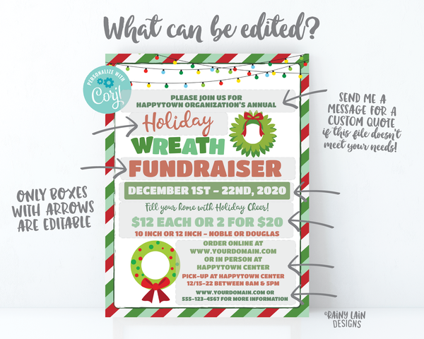 Wreath Fundraiser Flyer, Christmas Wreath Invitation, Holiday Fundraiser Flyer, Christmas Fundraiser, Pine Wreath Flyer, Wreath Flier