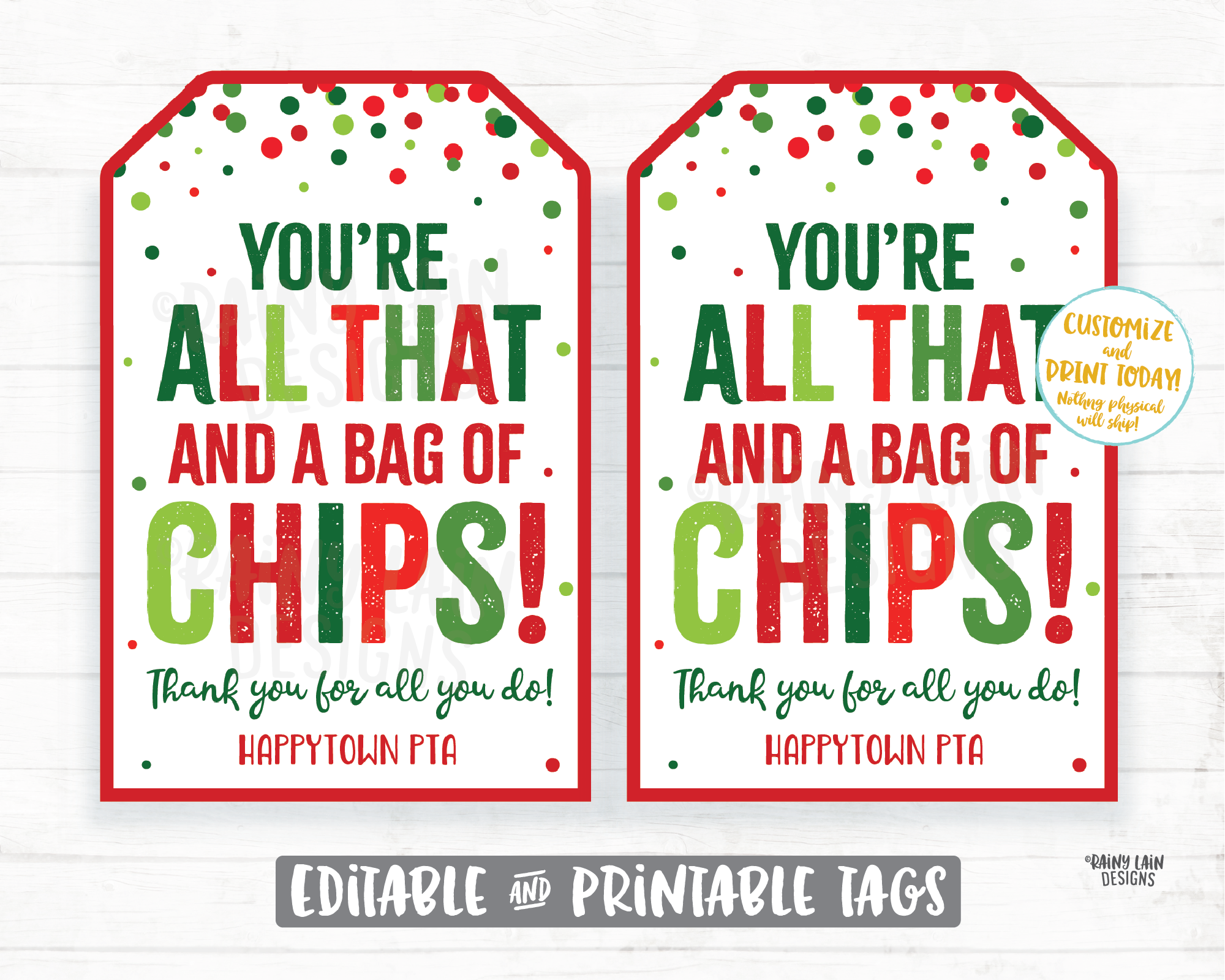 You're all that and a bag of chips Tag Christmas Gift Tag Employee Appreciation Tag Company Co-Worker Staff Corporate Teacher PTO Thank you