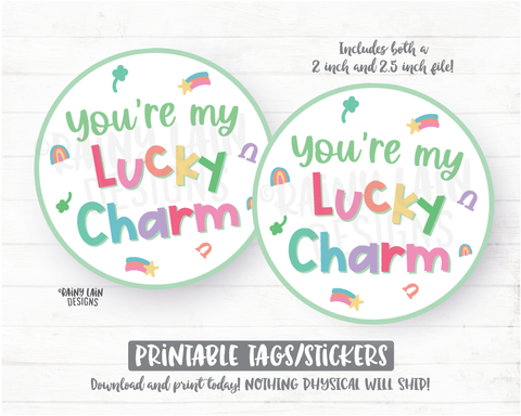 You're my lucky Charm Tag, Happy St Patrick's Day Tag, Printable Cookie Tag Round Tag 2 inch circle tag, Cookie Card Instant Download Bakery - St Patrick's Day Cookie Packaging