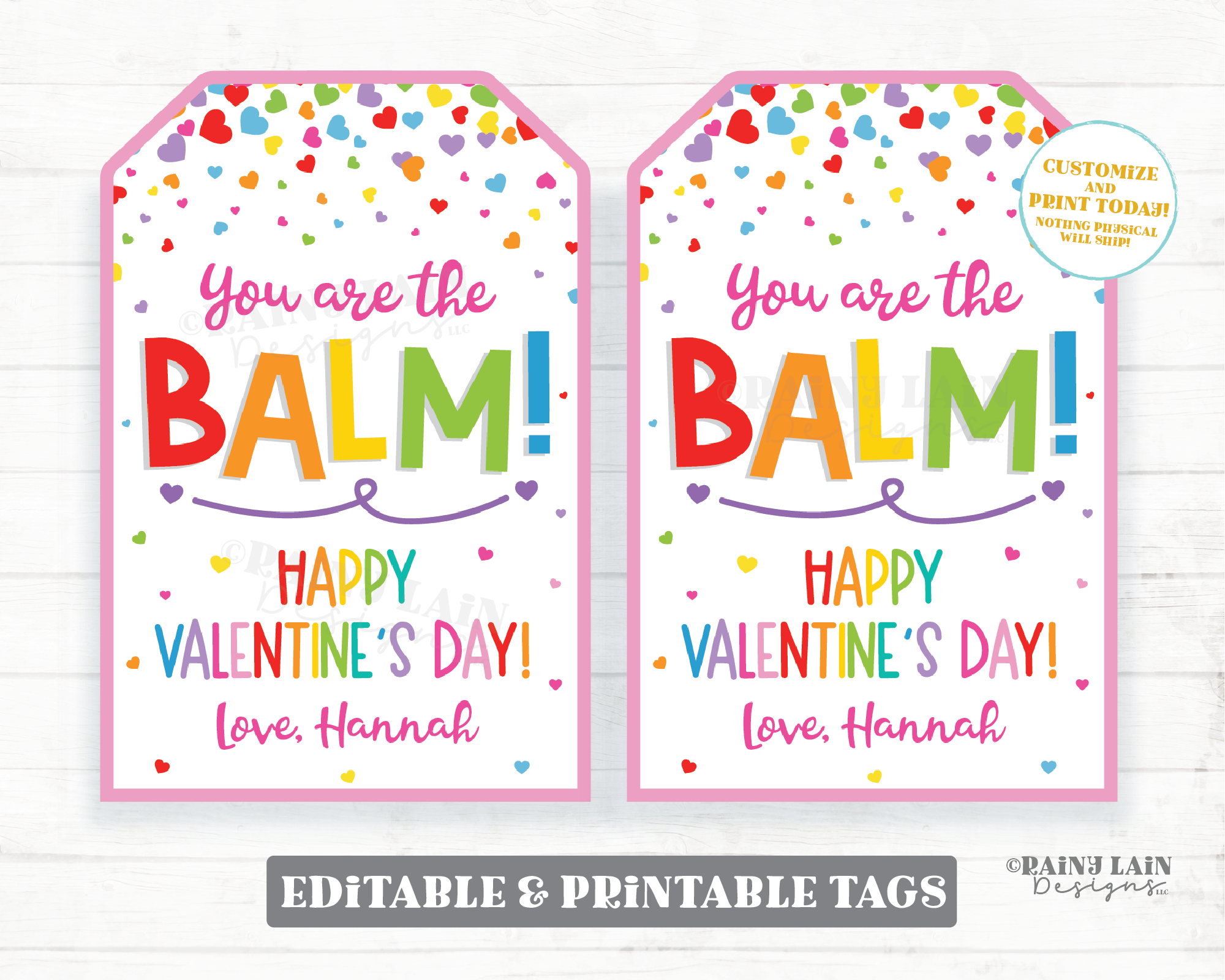 Lip Balm Valentine Chapstick Valentine's Day Tag You're the Balm Valentine Classroom Preschool Printable Non-Candy Teacher Friend Co-Worker