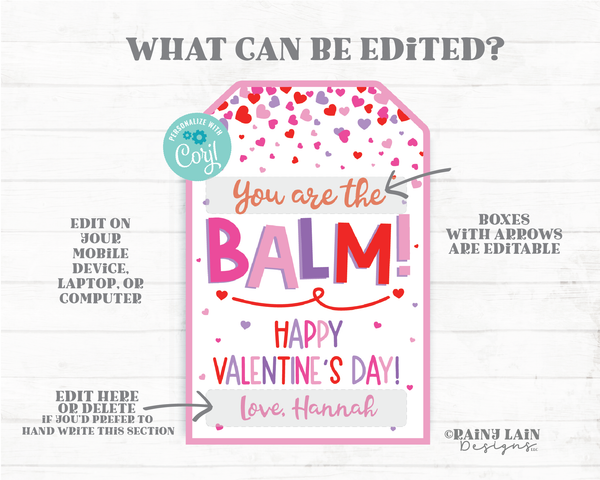 You're the Balm Valentine Tag Lip Balm Valentine Chapstick Valentine's Day Classroom Preschool Printable Non-Candy Teacher Friend Co-Worker
