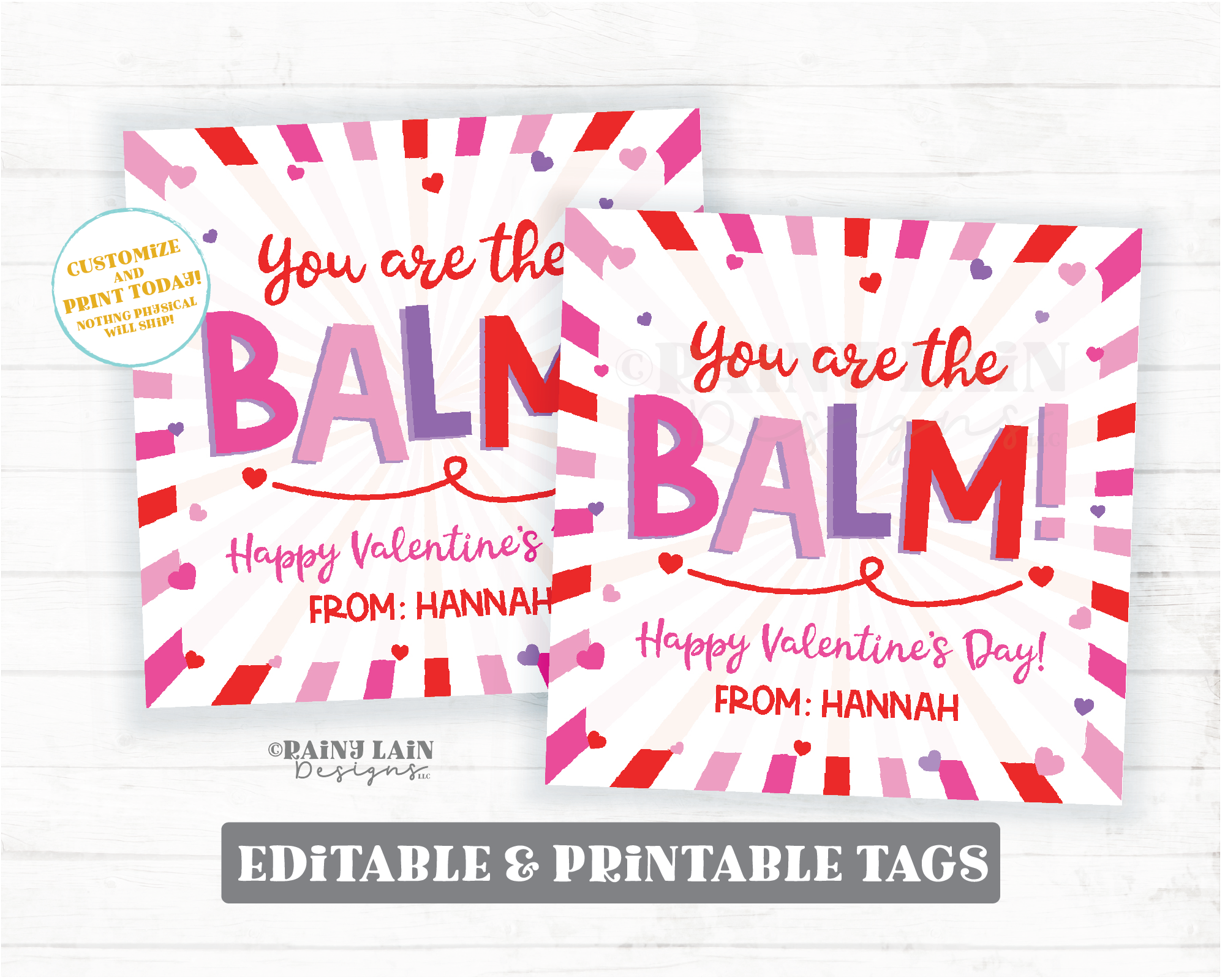 Lip Balm Valentine Tag You're the Balm Chapstick Valentine's Day Thank you Teacher Friend Co-Worker Classroom Preschool Printable Non-Candy