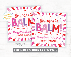 Lip Balm Valentine Tag You're the Balm Chapstick Valentine's Day Thank you Teacher Friend Co-Worker Classroom Preschool Printable Non-Candy