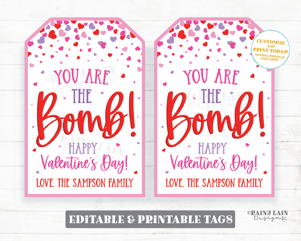 You are the Bomb Valentine You're the Bomb Tag Cocoa Hot Chocolate Bath Preschool Valentine Classroom Kids Non-Candy Printable Valentine Tag