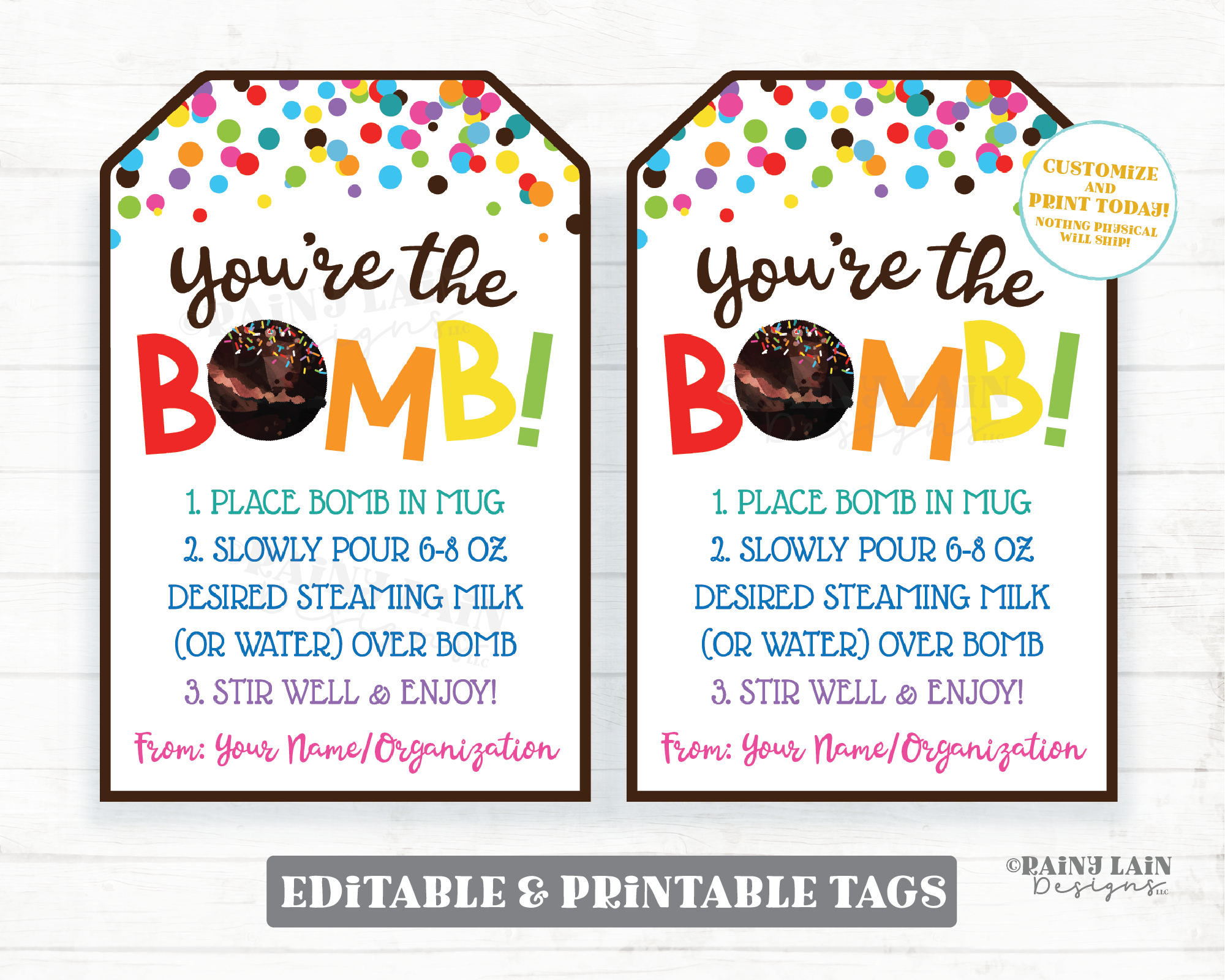 You're the Bomb Tag Editable Cocoa Bomb Tags Hot Cocoa Bomb Gift Hot Chocolate Bomb Tags Employee Teacher Staff Appreciation Thank you Tag