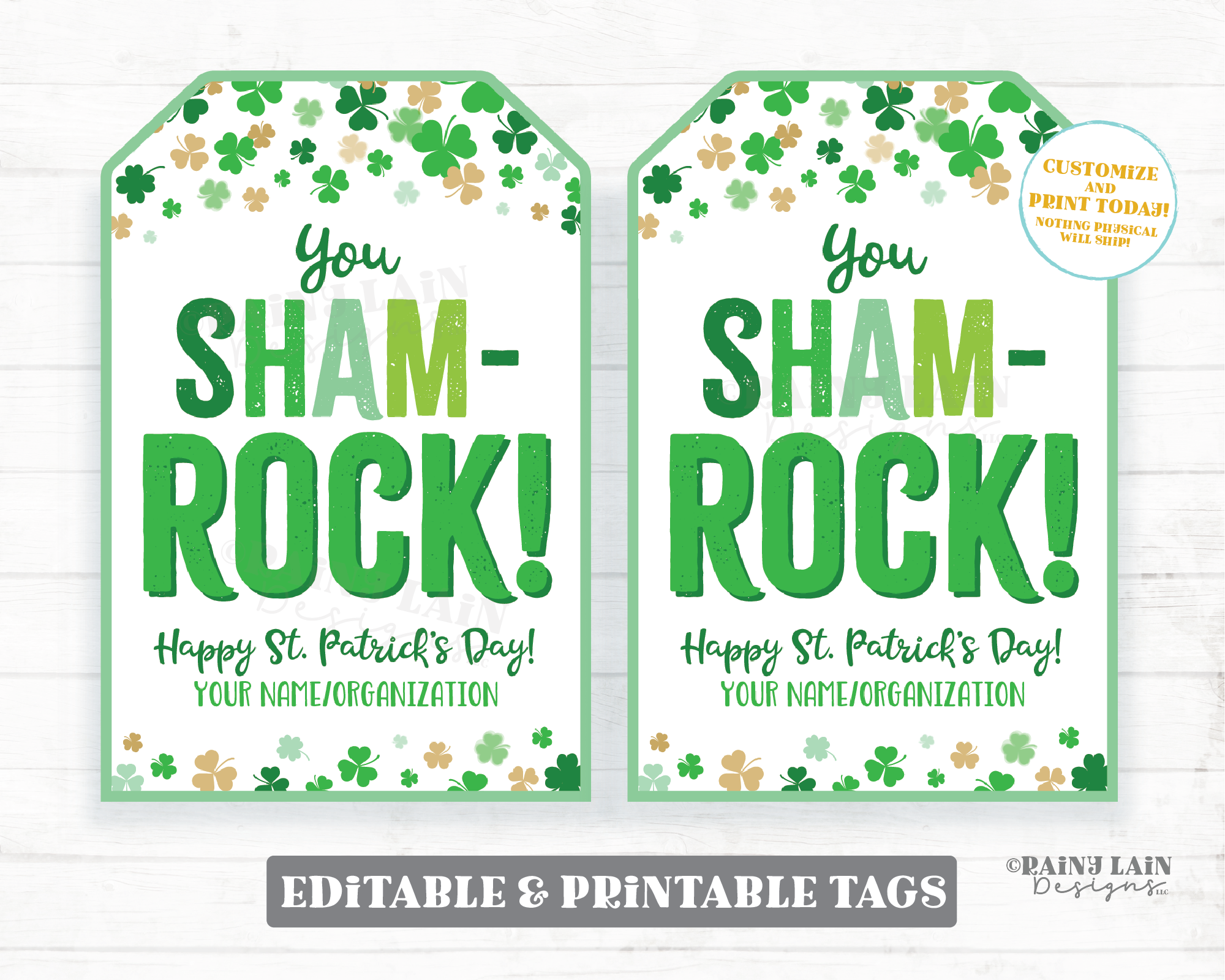 You Sham-ROCK Tag St Patrick's Day Gift St Patty's Shamrock Appreciation Thank You Favor Tag Teacher Staff Employee School PTO Classroom