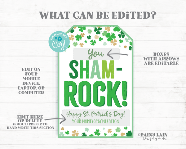 You Sham-ROCK Tag St Patrick's Day Gift St Patty's Shamrock Appreciation Thank You Favor Tag Teacher Staff Employee School PTO Classroom