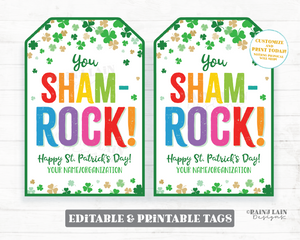 You Sham-ROCK Tag Shamrock Thank You St Patrick's Day Gift St Patty's Appreciation Favor Tag Teacher Staff Employee School PTO Classroom