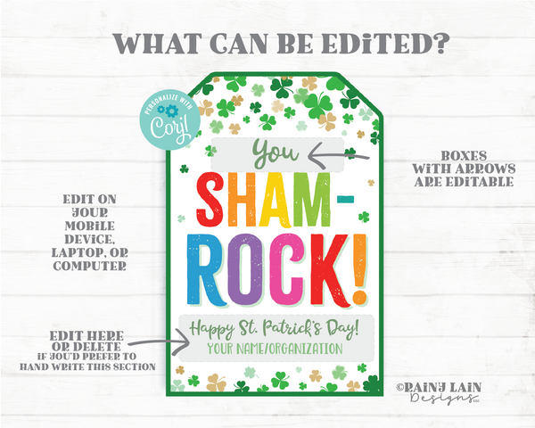 You Sham-ROCK Tag Shamrock Thank You St Patrick's Day Gift St Patty's Appreciation Favor Tag Teacher Staff Employee School PTO Classroom