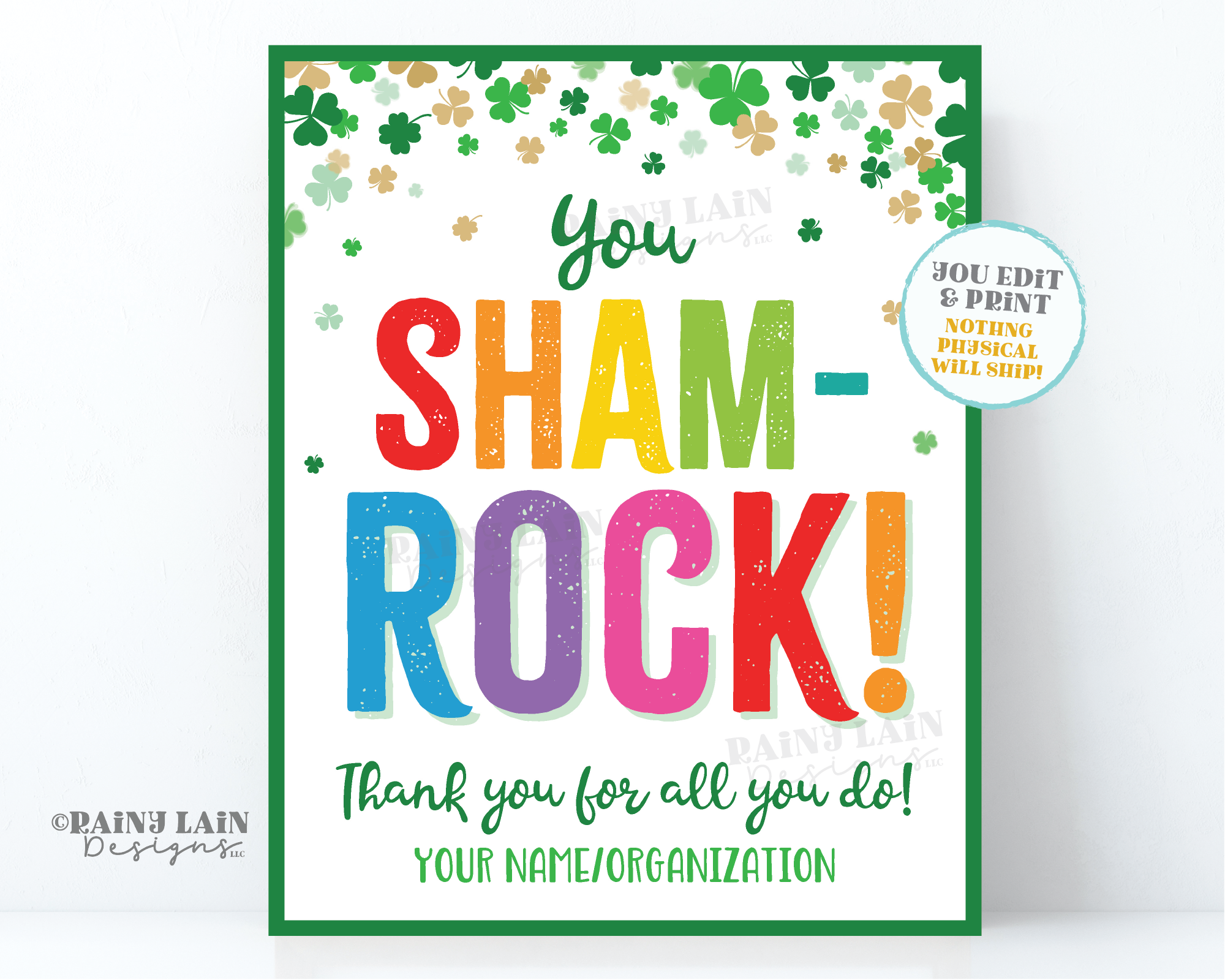 You Sham-Rock St Patrick's Day Sign Thank you for all you do St Patty's Lounge Sign Appreciation Favor Tag Teacher Staff Employee School