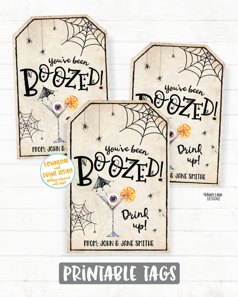You've been boozed tag, You've been boozed printable tag, Halloween Wine Tag, Halloween Spirits Tag, Beer, Liquor, Cocktail Drink Up Witches