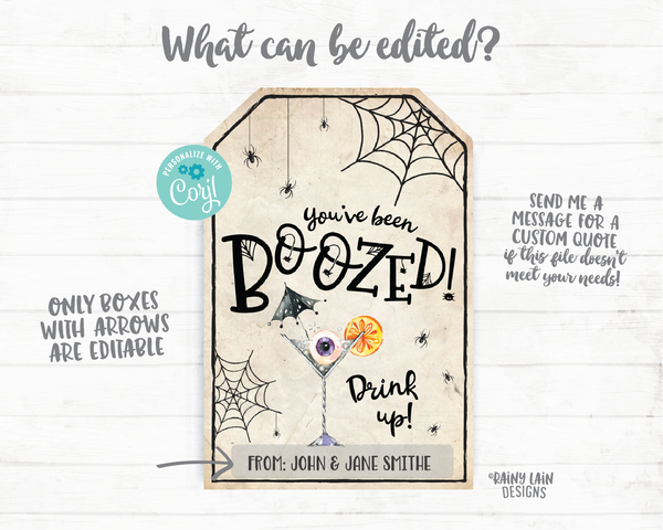 You've been boozed tag, You've been boozed printable tag, Halloween Wine Tag, Halloween Spirits Tag, Beer, Liquor, Cocktail Drink Up Witches