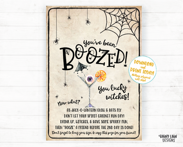 You've been boozed printable set Editable You've been boozed tag and instructions, Halloween Wine Tag Spirits Beer Cocktail Drink Up Witches