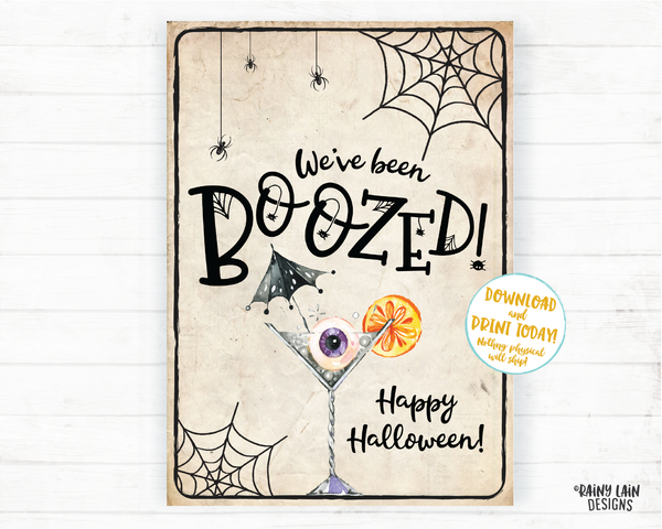 You've been boozed printable set Editable You've been boozed tag and instructions, Halloween Wine Tag Spirits Beer Cocktail Drink Up Witches