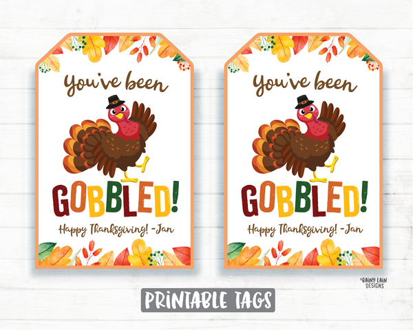 You've been gobbled printable set Editable You've been gobbled tag and instructions Wine Thanksgiving Gift Neighborhood Gift Exchange Office