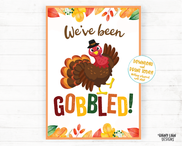 You've been gobbled printable set Editable You've been gobbled tag and instructions Wine Thanksgiving Gift Neighborhood Gift Exchange Office